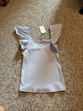 a new day Light Blue Ribbed Ruffle Sleeve Tank